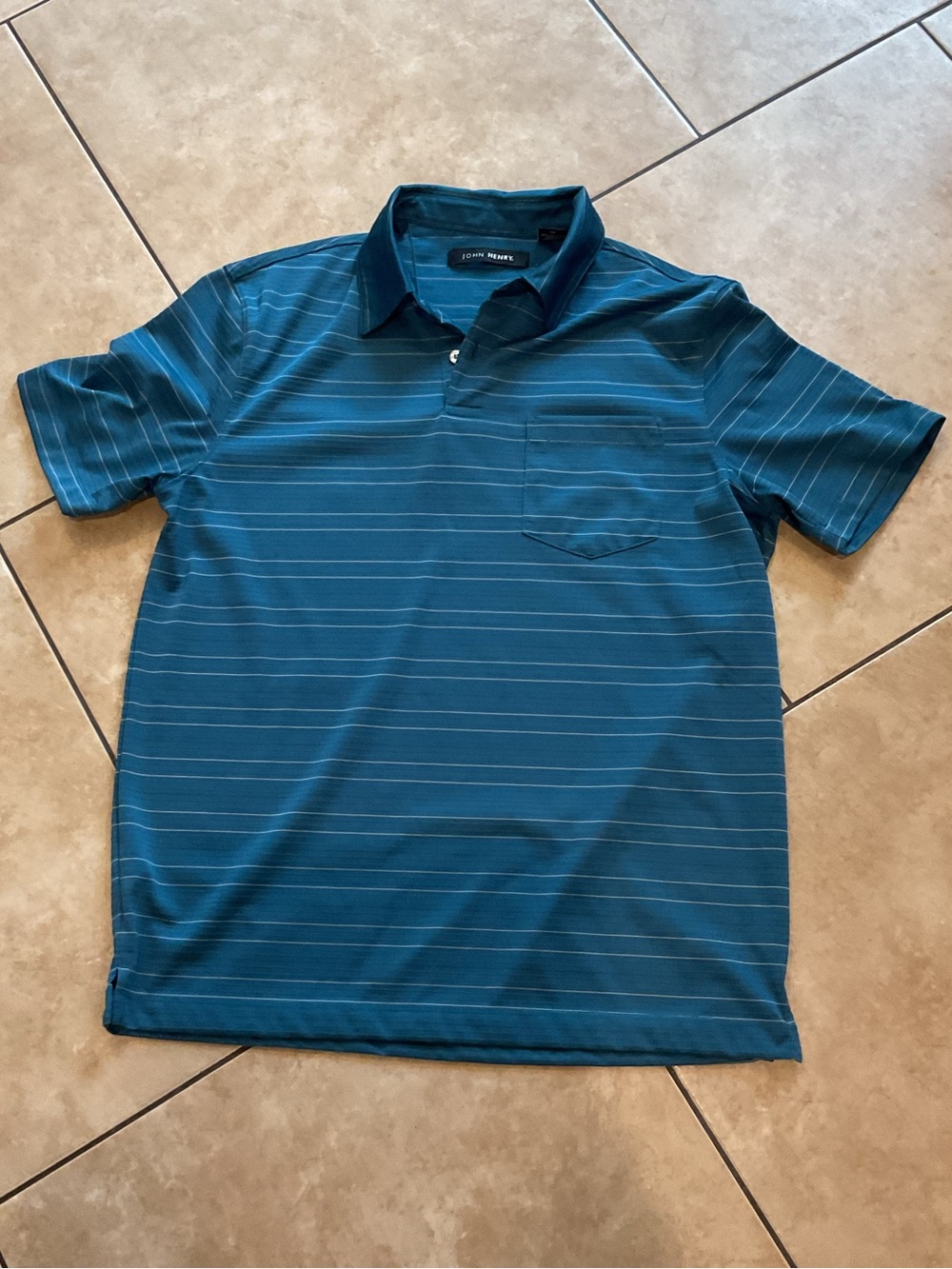 John Henry Teal Striped Polo Shirt - Men's